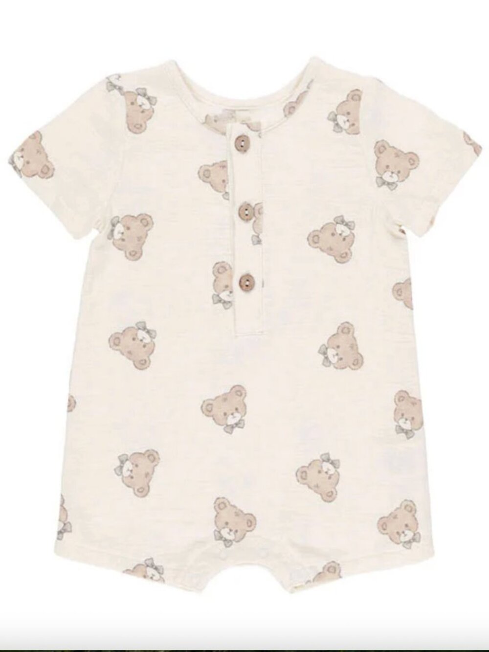 Quincy Mae Teddy Bear Short Sleeve Woven Romper 6-12 months